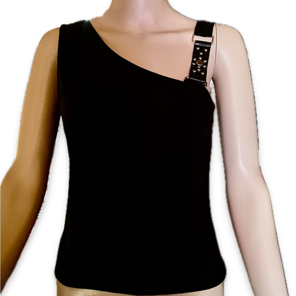 New Look asymmetrical tank top w/studs leather vtg 90s